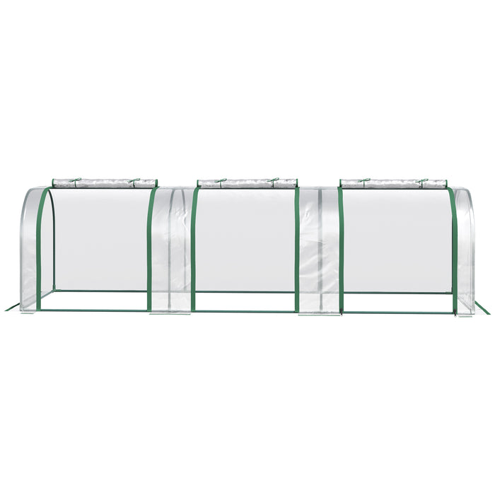 Green Grow House PVC Tunnel Greenhouse - Steel Frame with Zipper Doors, 295x100x80 cm, Transparent Design - Ideal for Garden and Backyard Plant Protection