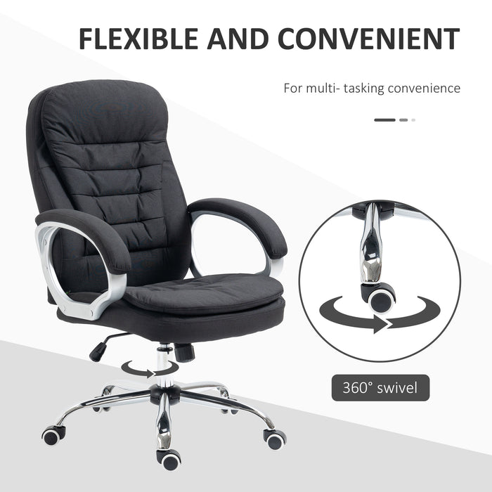 Ergonomic Task Chair with Arms and Swivel Wheels - Comfortable Linen Fabric Seating in Black - Perfect for Home Office and Computer Desks