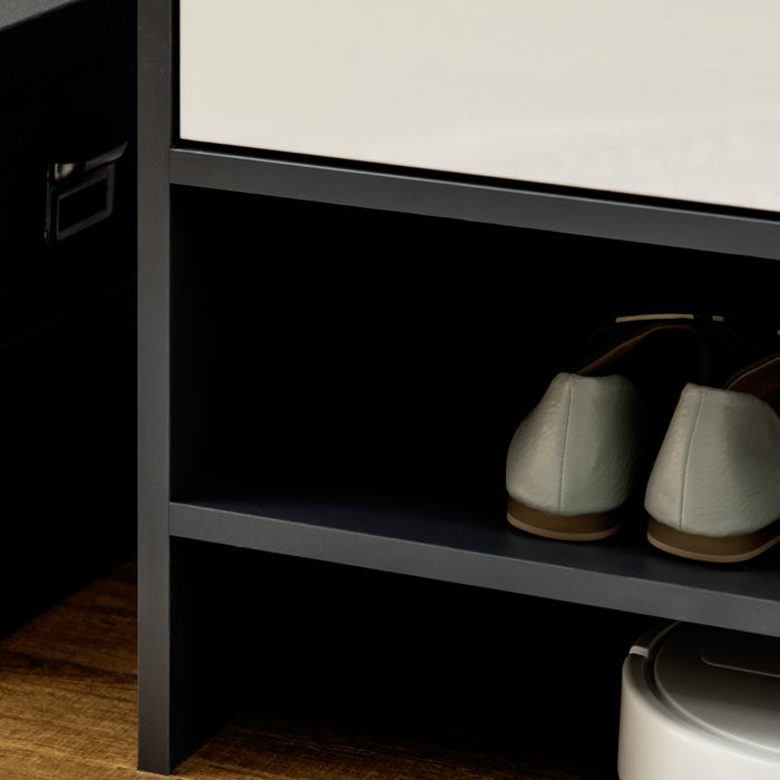 High Gloss Shoe Storage Unit with White Doors - Spacious Hallway Cupboard with Open Shelves for Up to 24 Pairs - Sleek Grey Organizer for Footwear