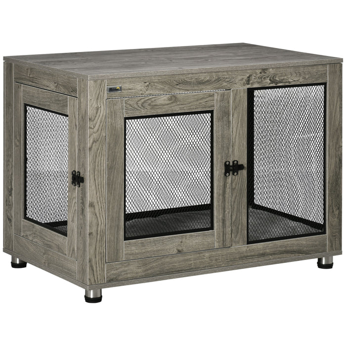 Two-in-One Large Canine Habitat - Dual-Door Dog Crate with Comfy Cushion - Multipurpose Pet Enclosure & Stylish Living Room Furniture