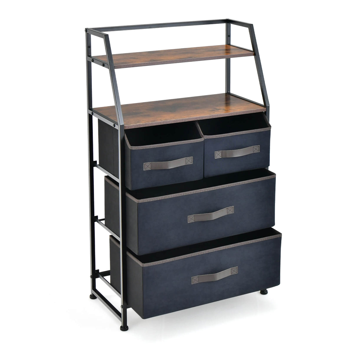 Rustic Brown 4-Drawer Dresser - Free Standing Storage Unit with 2 Open Shelves - Ideal Solution for Home Organization Needs