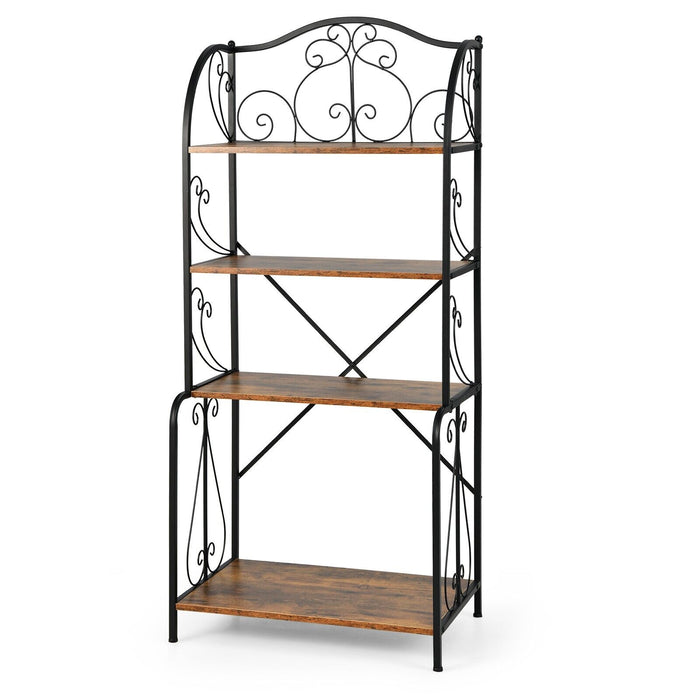 Industrial 4-Tier Baker Rack - Freestanding Kitchen Storage Solution, Brown - Perfect for Home Bakers & Space Savers