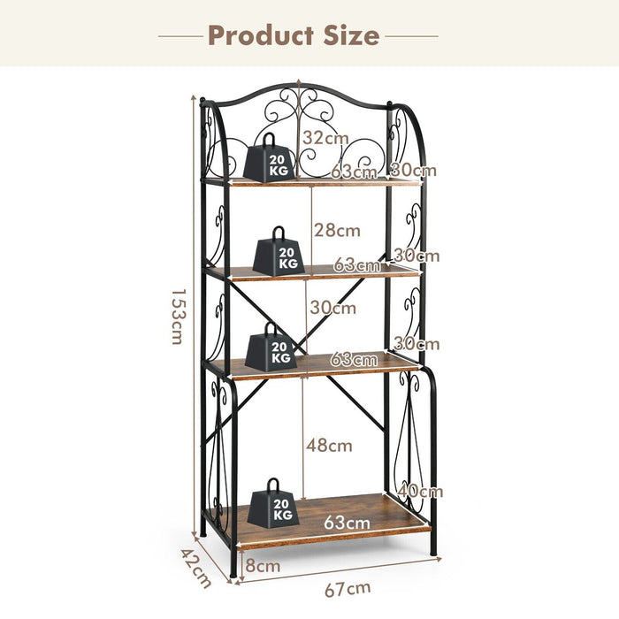 Industrial 4-Tier Baker Rack - Freestanding Kitchen Storage Solution, Brown - Perfect for Home Bakers & Space Savers
