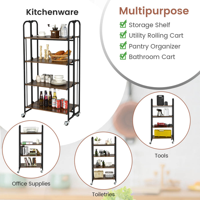 4-Tier Folding Cart - Kitchen Island with Sturdy Metal Frame - Ideal for Maximizing Space and Organizing Kitchenware
