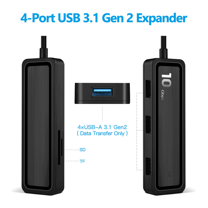 Pinrui 6-in-1 USB Hub - USB3.1 Gen 2 4-Port Expander with SD/TF Adapter, Laptop Docking Station - Perfect for Efficient Working and Data Transfers