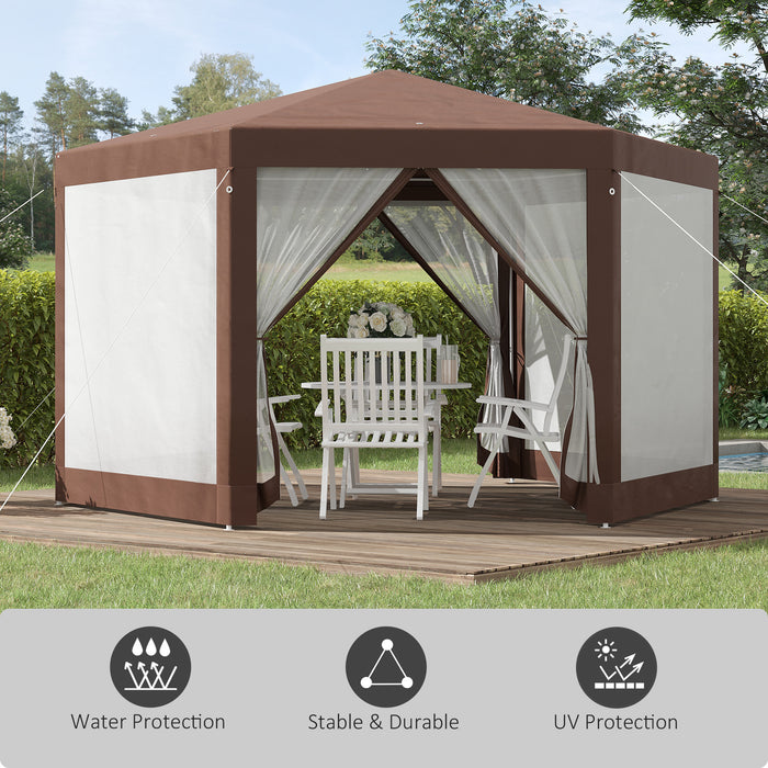 Hexagonal Garden Gazebo - Outdoor Patio Canopy Tent with Sun Shelter and Mosquito Netting - Ideal for Parties and Gatherings