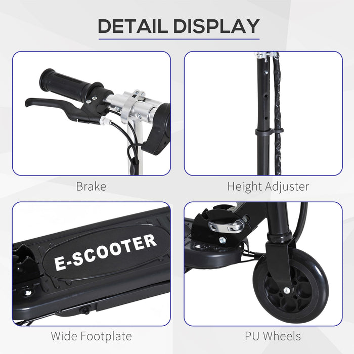 Kids Folding Electric Bike - 120W Motor, Dual 12V Batteries, Adjustable Height, PU Wheels - Ride-on E-Scooter for Children Aged 7-14, Black