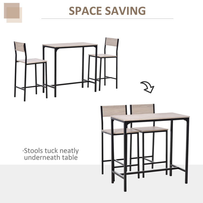 Industrial 3-Piece Table & Stool Set - Oak-Tone MDF Panels with Sturdy Metal Frame, Space-Saving Design - Perfect for Small Apartments and Lofts