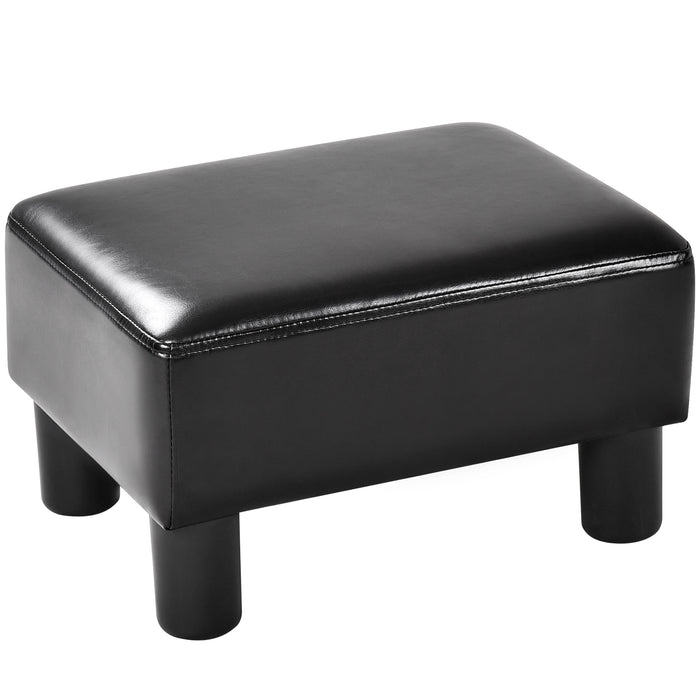 Rectangle PU Leather Footstool - 40cm Small Black Ottoman - Ideal for Extra Seating or Footrest