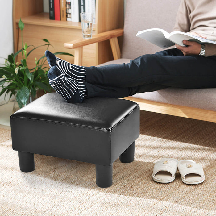 Rectangle PU Leather Footstool - 40cm Small Black Ottoman - Ideal for Extra Seating or Footrest