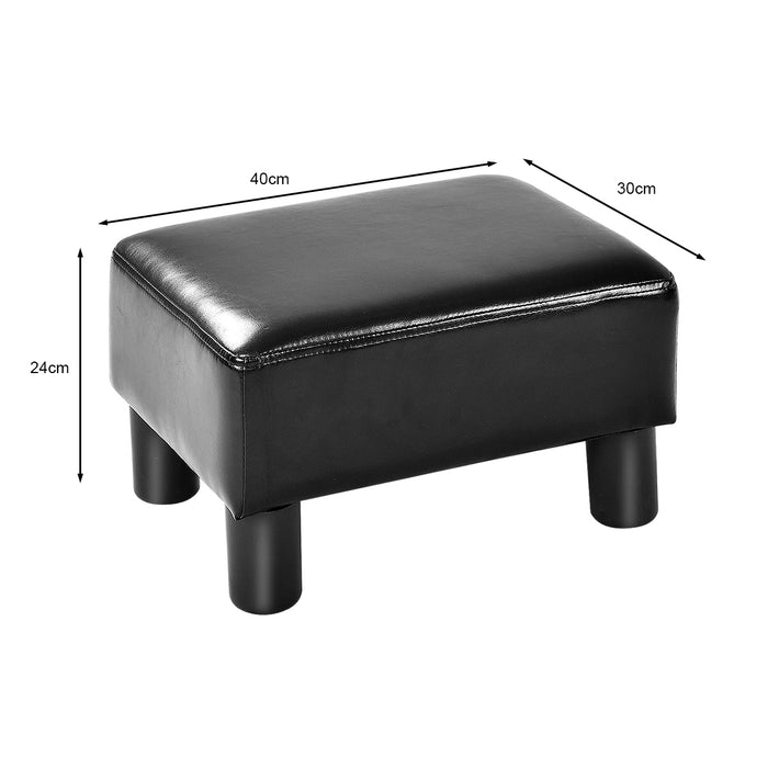 Rectangle PU Leather Footstool - 40cm Small Black Ottoman - Ideal for Extra Seating or Footrest
