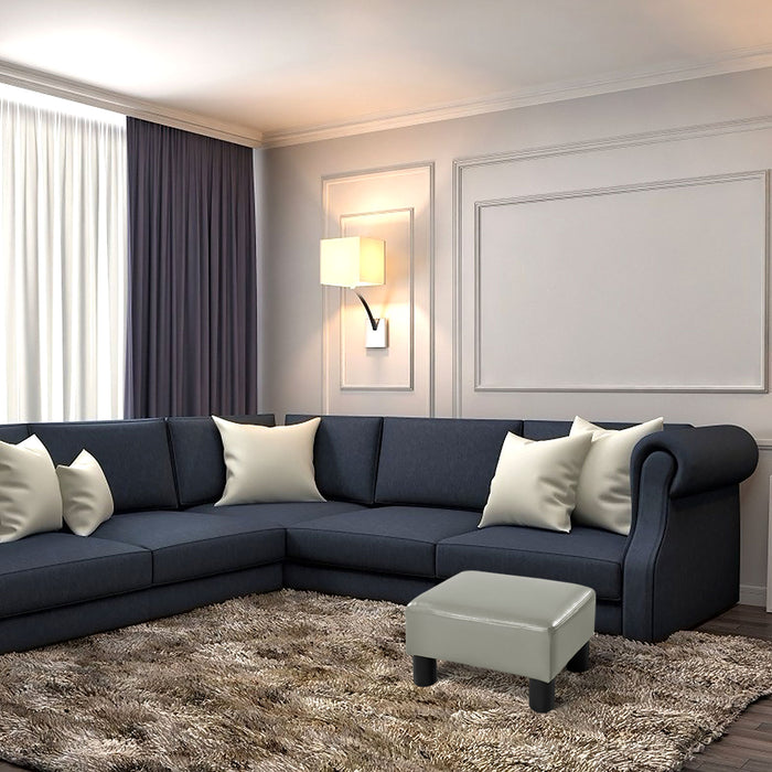 Rectangle PU Leather Footstool - 40cm Small Black Ottoman - Ideal for Extra Seating or Footrest