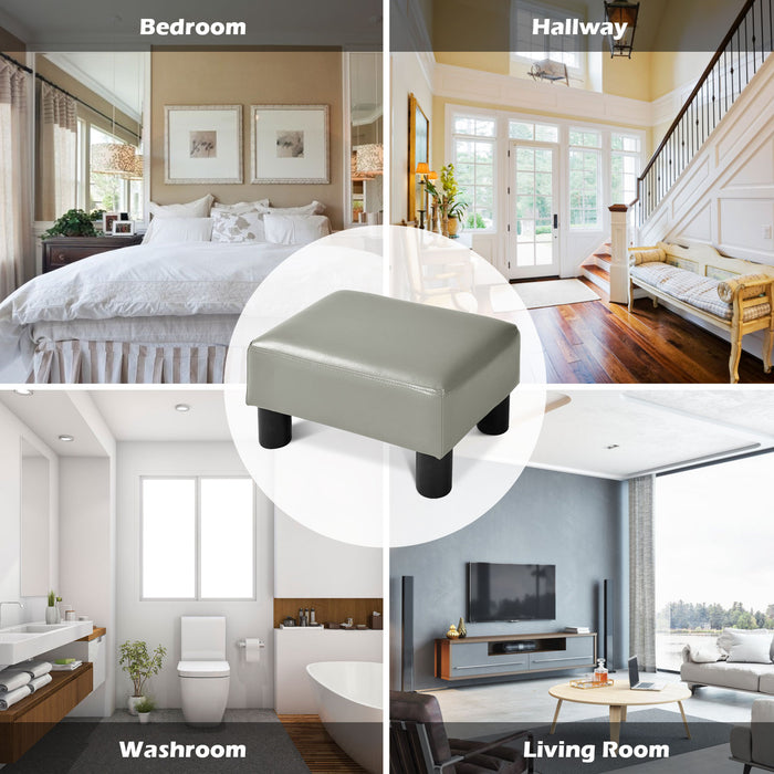 Rectangle PU Leather Footstool - 40cm Small Black Ottoman - Ideal for Extra Seating or Footrest