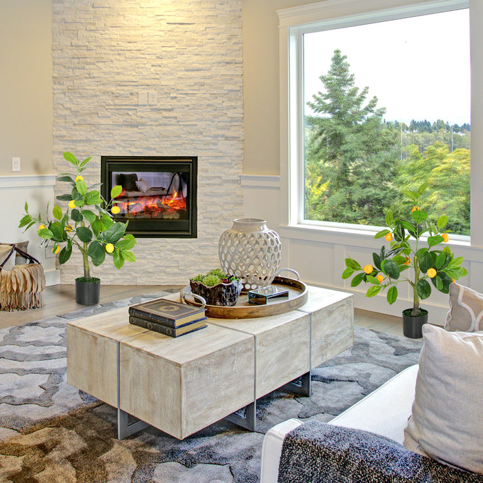 Artificial Lemon & Orange Tree Set with Potted Base - Lifelike Indoor/Outdoor Decorative Plants, 60cm Height - Refreshing Accent for Home & Office Spaces