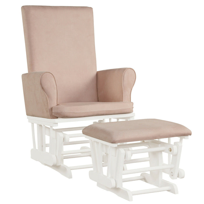 Wooden Glider Chair - Relaxing Pink Chair with Footstool - Ideal for Cozy Reading or Feeding Baby