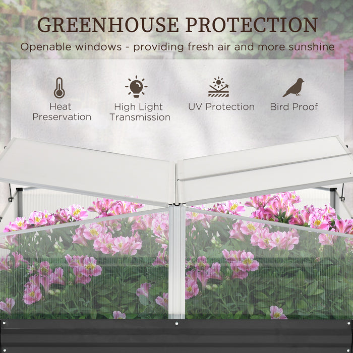 Outsuuny Galvanised Raised Bed - Outdoor Planter Box with Greenhouse Cover for Growing Vegetables & Flowers - Ideal for Gardeners and Urban Farmers