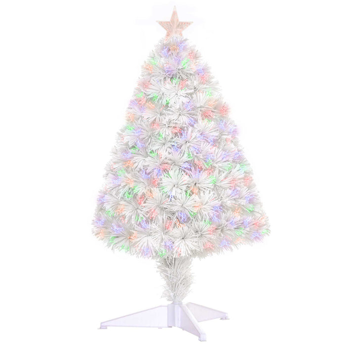 Prelit 2.5FT Artificial Tabletop Christmas Tree - Fiber Optic Lights & White Holiday Decor - Perfect for Home & Office Desk Decoration