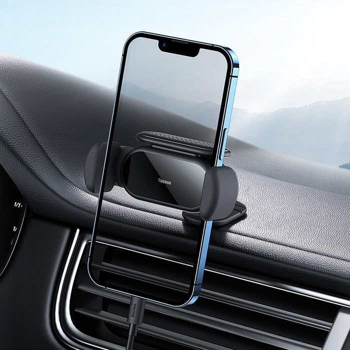 Baseus Solar Energy Car Phone Holder - Electric Auto Clamping Mount Stand with 360° Rotation and Silicone Pad Bracket - Ideal for iPhone14 Pro, Xiaomi 12S Pro, Huawei Mate50 Users