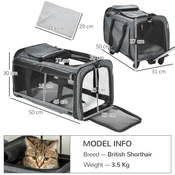 4-in-1 Portable Pet Carrier with Wheels - Telescopic Handle, Foldable Design for Cats and Small Dogs - Ideal for Travel and Mobility Assistance for Pet Owners
