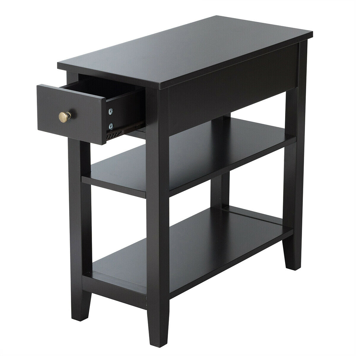 End Table with Drawer - 3-Tier Black Design for Space-Saving Storage - Ideal Furnishing for Small Spaces or Rooms Needing Organization