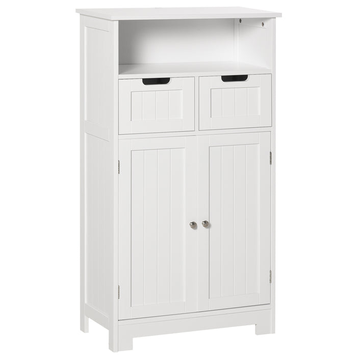 Freestanding Bathroom Cabinet with Adjustable Shelves - Slim Storage Cupboard Organizer with 2 Drawers - Ideal for Small Spaces and Clutter Reduction in White