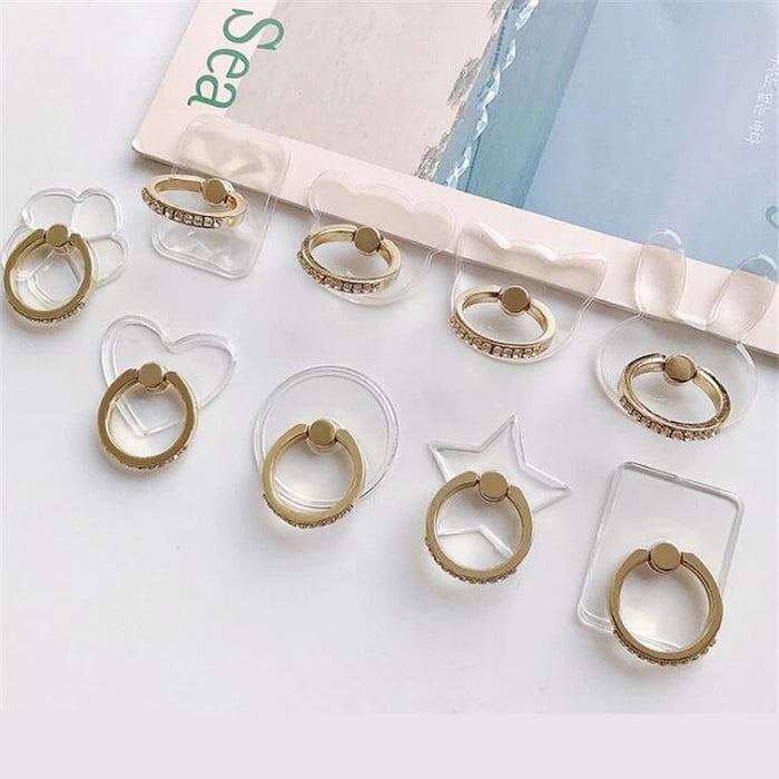 Bakeey Transparent Phone Ring Holder Stand - 360 Degree Rotation, Diamond Decoration, Finger Grip, Desk Accompaniment - Designed for Comfortable and Stylish Phone Handling