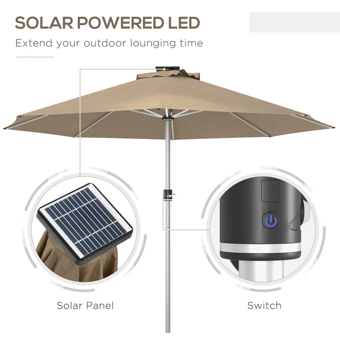 LED Illuminated Patio Umbrella - Solar & USB Powered with 4 Lighting Modes for Outdoor Ambiance - Ideal for Deck, Garden, and Nighttime Gatherings