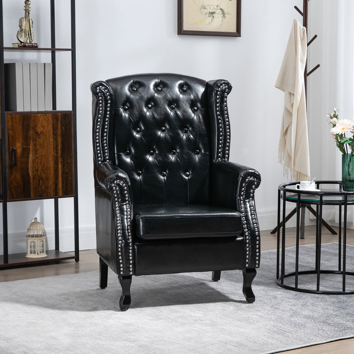 Tufted Wingback Accent Chair - Chesterfield Style Armchair with Nailhead Trim - Elegant Seating for Living Room or Bedroom, Black