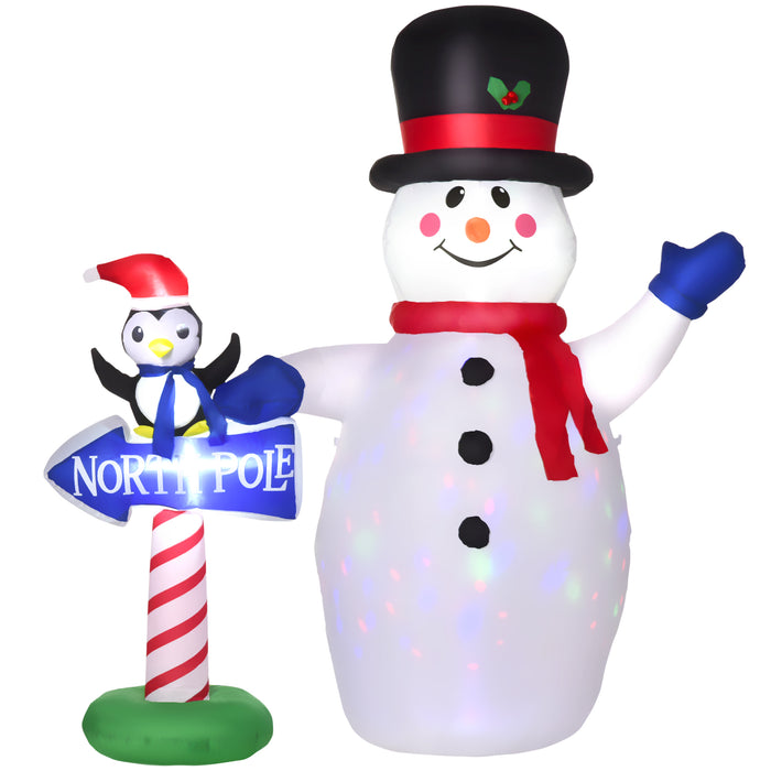 Inflatable Snowman & Penguin with North Pole Sign - 1.9m LED-Lit Christmas Holiday Yard Decor - Perfect for Indoor/Outdoor Festive Lawn Display