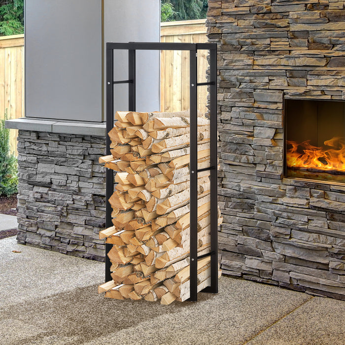 Tall Metal Firewood Rack - Indoor/Outdoor Fireplace Wood Storage Shelf, Black - Keeps Logs Neatly Stacked & Accessible, 60Wx25Dx150H cm