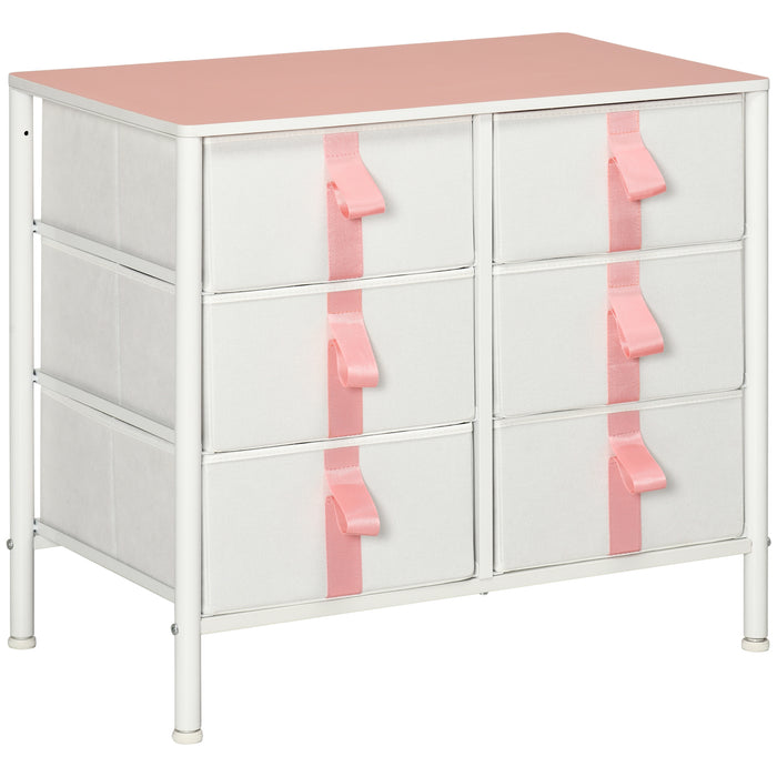 6-Fabric Drawer Dresser - Sturdy Metal Frame and Wooden Top Chest of Drawers - Space-Saving Cloth Organizer for Kids Room, Living Room in Pink