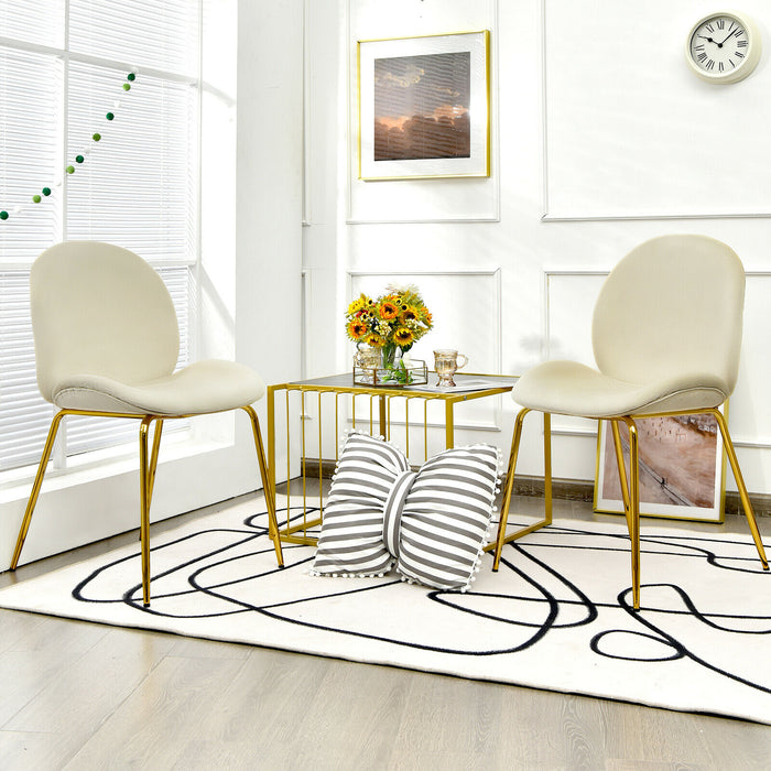 Velvet Dining Chair Set - Beige Chairs with Golden Steel Finished Legs - Ideal for Elegant Dining Spaces