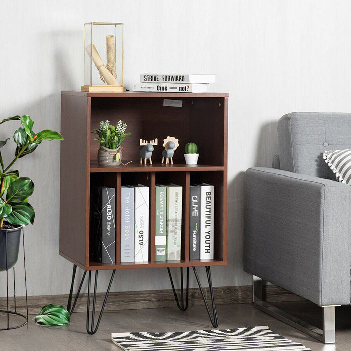 Modern Display Bookshelf - 5-Compartment Brown Bookshelf with Metal Legs - Ideal for Organizing Books and Display Home Decor Items