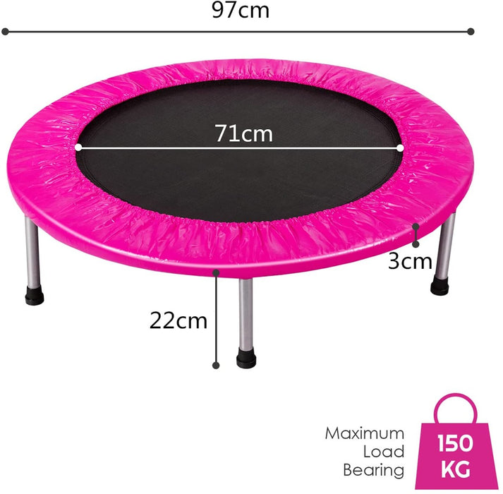 Blue Mini Trampoline - Foldable, Springs Equipped and Padded Cover - Perfect for Safe Indoor and Outdoor Exercise
