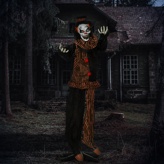 Life-Size 67" Animated Talking Circus Clown - Outdoor Halloween Decoration with Light-Up Eyes and Laughter Sounds - Spooky Entertainment for Haunted House and Trick-or-Treaters