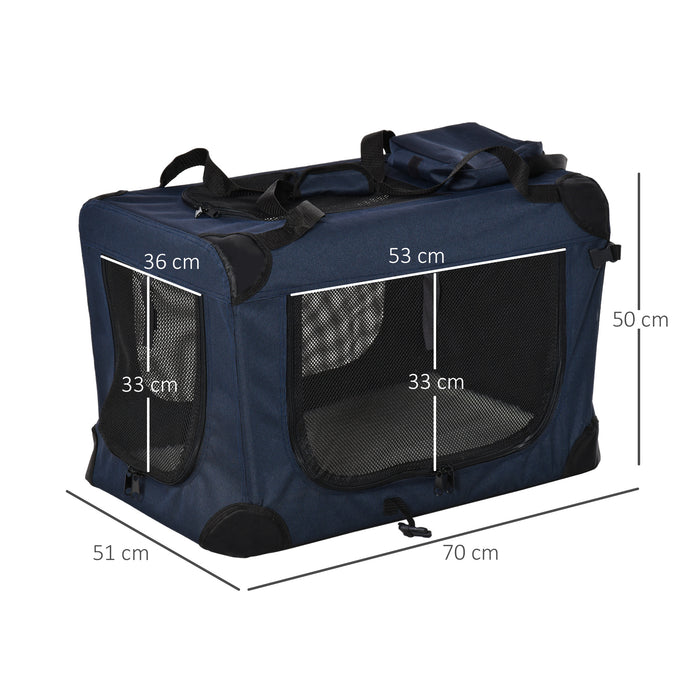 Foldable Pet Carrier with Soft Cushion - Portable Dog and Cat Travel Bag in Dark Blue, 70x51x50 cm - Ideal for Comfortable and Safe Pet Transport
