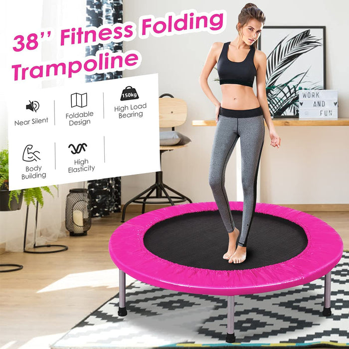 Blue Mini Trampoline - Foldable, Springs Equipped and Padded Cover - Perfect for Safe Indoor and Outdoor Exercise