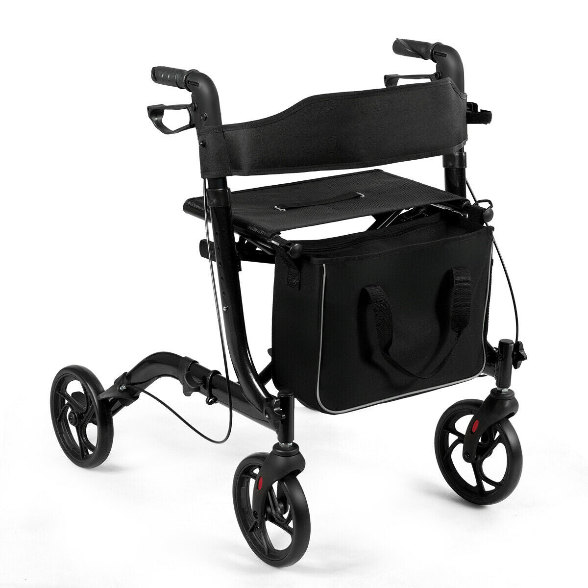 Aluminium Rollator Walker - Folding Mobility Aid with 4 Wheels, Black - Ideal for Senior Mobility Support and Rehabilitation Assistance