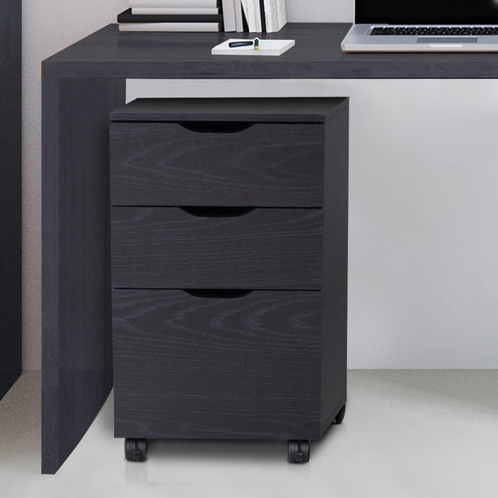 3-Drawer File Cabinet - Under Desk Storage for A4, Letter Documents, and Binders with Slide Wheels in Black Oak - Ideal for Office Organization