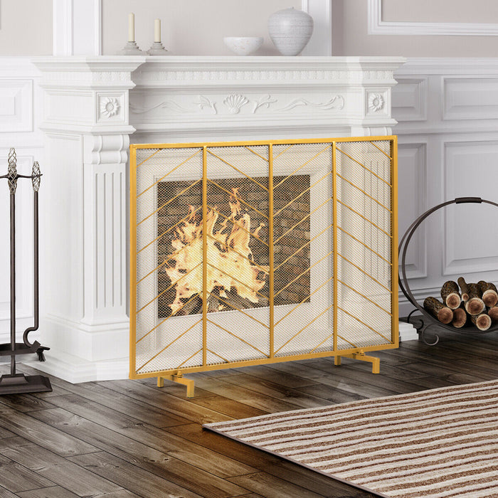 Gold Freestanding Fireguard - Fire Screen for Home Safety - Ideal for Families with Kids and Pets