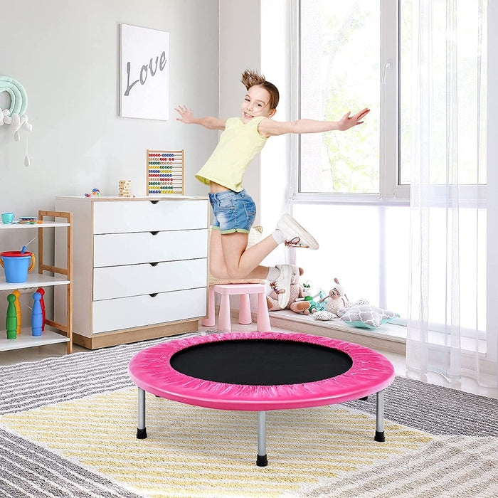 Blue Mini Trampoline - Foldable, Springs Equipped and Padded Cover - Perfect for Safe Indoor and Outdoor Exercise