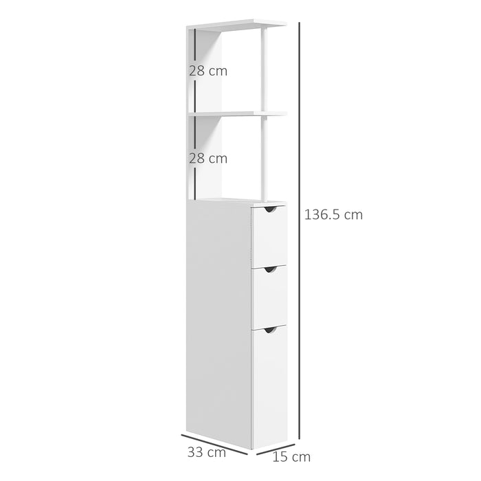 Slimline Bathroom Organizer with Drawers - Tall Cupboard with Double-Shelf Storage, Sleek White Finish - Space-Saving Solution for Small Bathrooms & Tight Spaces