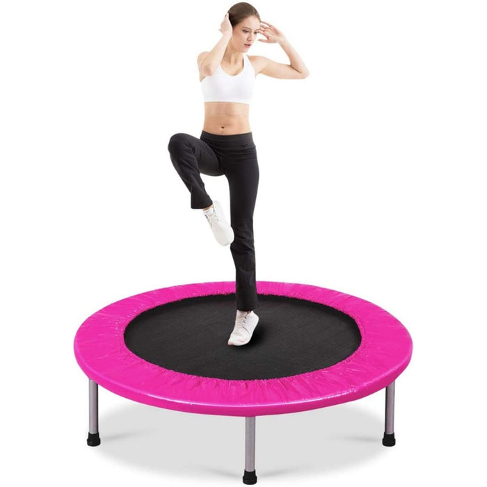 Blue Mini Trampoline - Foldable, Springs Equipped and Padded Cover - Perfect for Safe Indoor and Outdoor Exercise