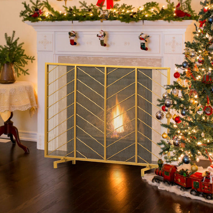 Gold Freestanding Fireguard - Fire Screen for Home Safety - Ideal for Families with Kids and Pets