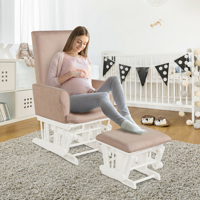 Wooden Glider Chair - Relaxing Pink Chair with Footstool - Ideal for Cozy Reading or Feeding Baby