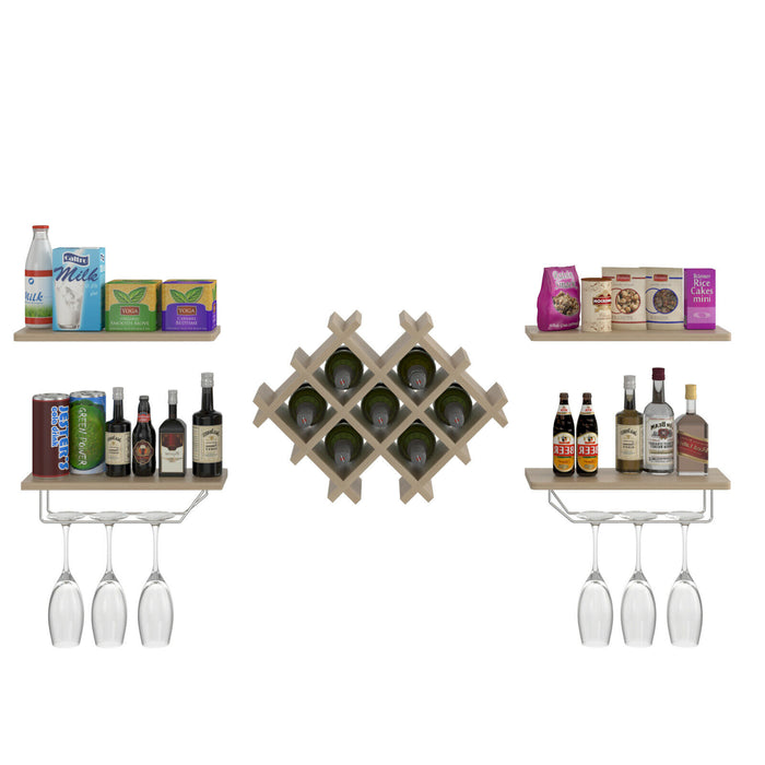 Wallniture Napa - Four-Tier Floating Wall Mounted Wine Rack with Glass Storage - Ideal for Home Bar and Wine Enthusiasts