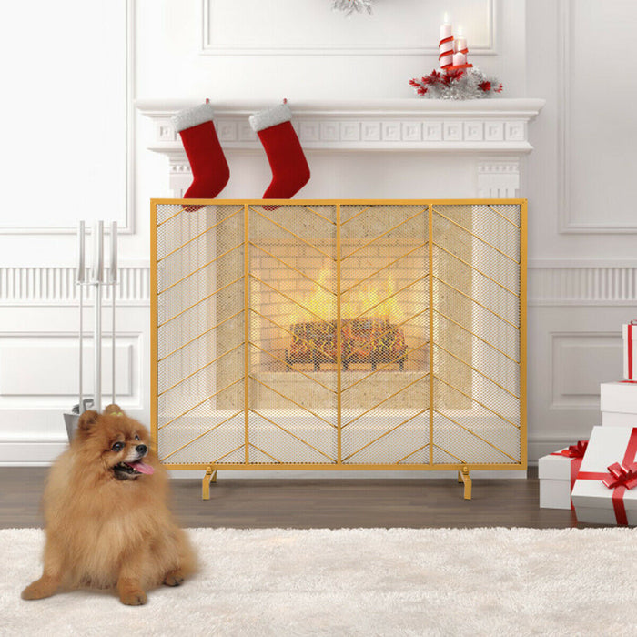 Gold Freestanding Fireguard - Fire Screen for Home Safety - Ideal for Families with Kids and Pets