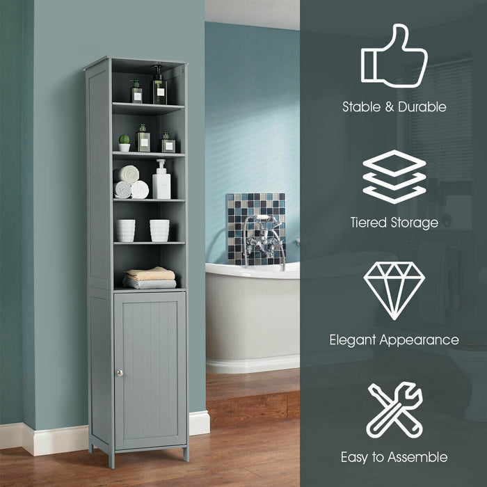7-Tier Freestanding Cabinet - Grey Tall Storage Furniture - Ideal for Maximizing Space in Any Room
