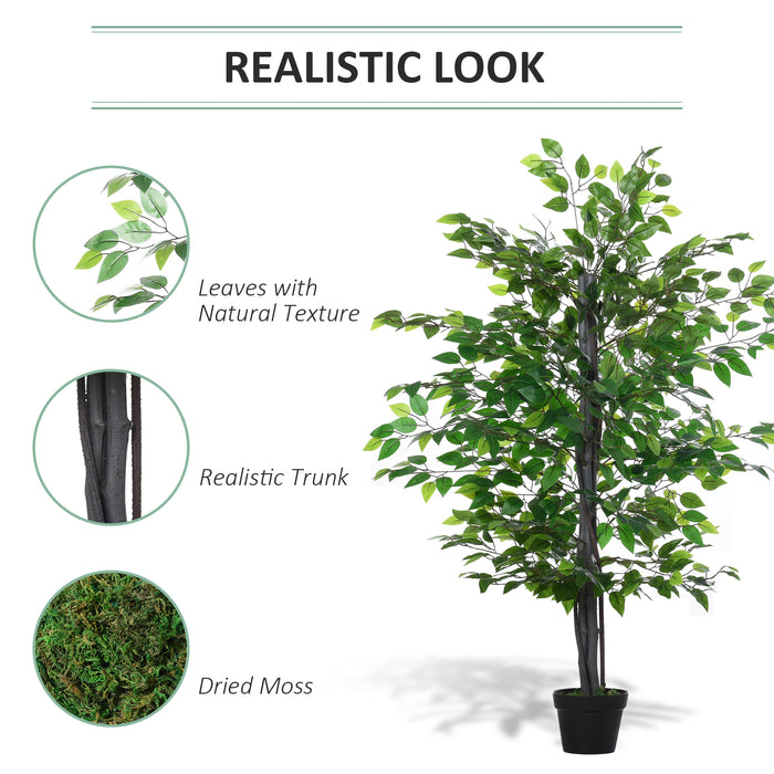 Artificial Banyan Tree 145cm - Lifelike Green Faux Plant with Cement Pot, Indoor/Outdoor Decor - Home & Office Vibrant Greenery Accent