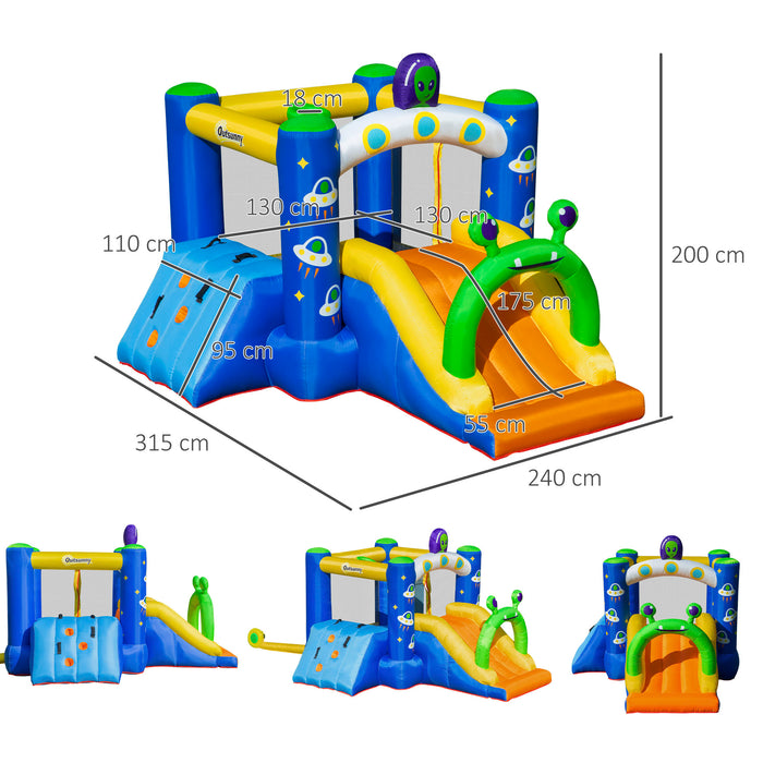 Large Alien-Style 4-in-1 Bounce Castle - Inflatable House with Slide, Trampoline, Climbing Wall, and Basketball Hoop - Outdoor Fun for Kids Ages 3-8